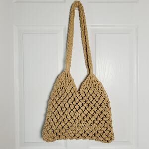 Expressions NYC Macrame Tote Bag Woven Crochet Shoulder Purse Boho Fisherman